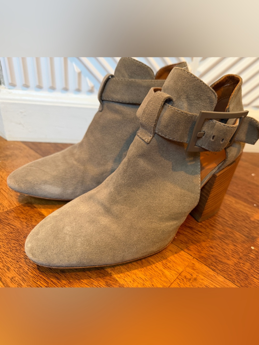 Aquatalia Suede Ankle Bootie with Buckle - Taupe/Gray